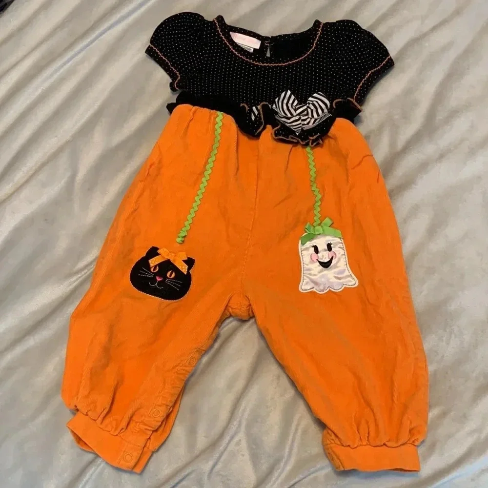 Halloween Bonnie Jean cat & Jack pumpkin cat & ghost rompers corduroy pumpkin 18